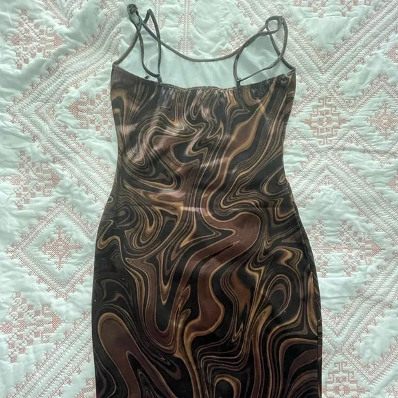 Bear Dance Brown Groovy Print Mini Dress Size Medium - Picture 7 of 7